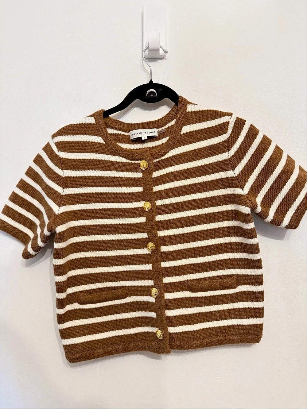 English factory Striped Cardigan Brown & White Size small